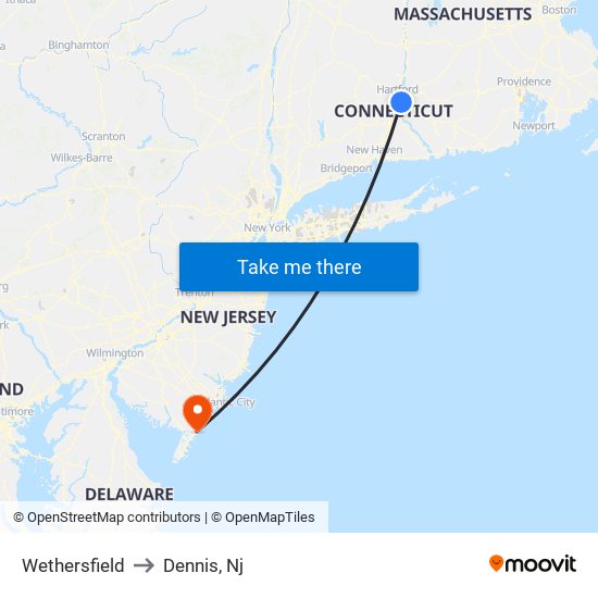 Wethersfield to Dennis, Nj map