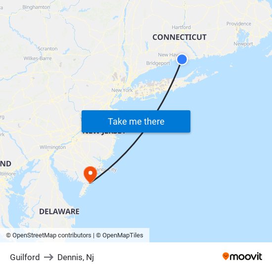 Guilford to Dennis, Nj map