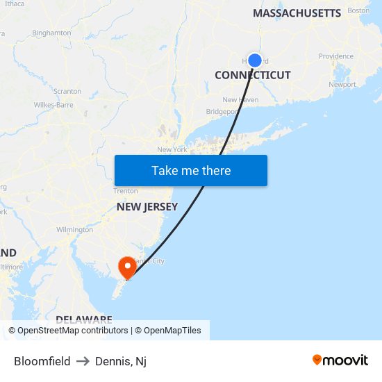 Bloomfield to Dennis, Nj map