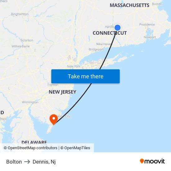 Bolton to Dennis, Nj map