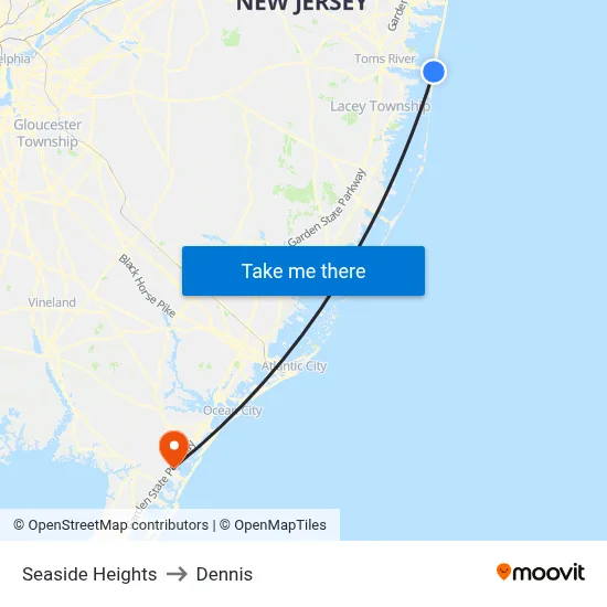 Seaside Heights to Dennis map