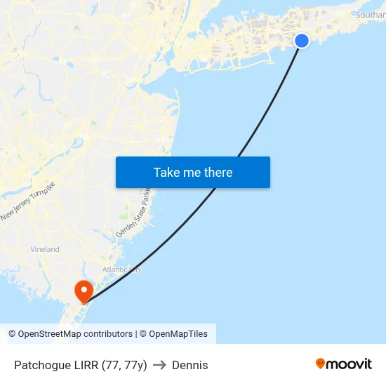 Patchogue LIRR (77, 77y) to Dennis map