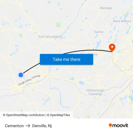 Cementon to Denville, Nj map