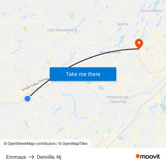 Emmaus to Denville, Nj map
