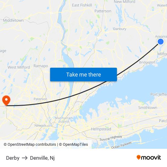 Derby to Denville, Nj map