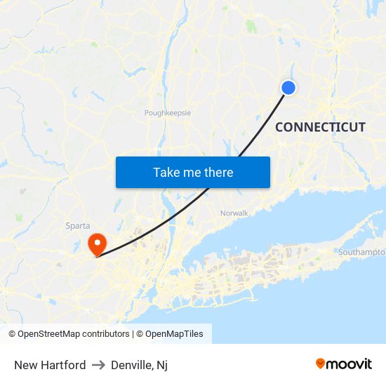 New Hartford to Denville, Nj map