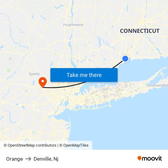 Orange to Denville, Nj map