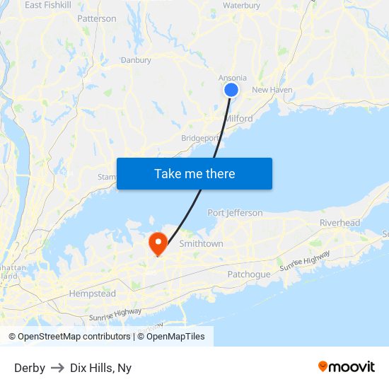 Derby to Dix Hills, Ny map