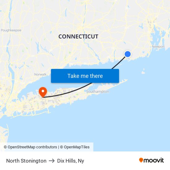 North Stonington to Dix Hills, Ny map