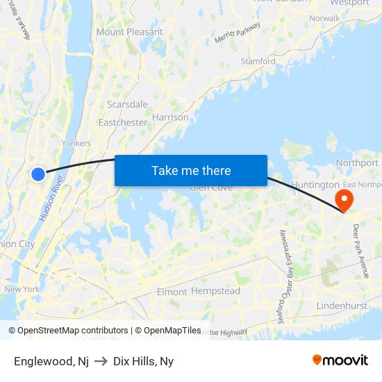 Englewood, Nj to Dix Hills, Ny map