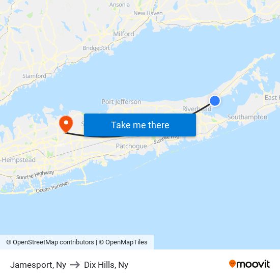 Jamesport, Ny to Dix Hills, Ny map