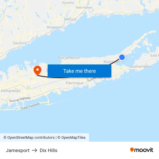 Jamesport to Dix Hills map