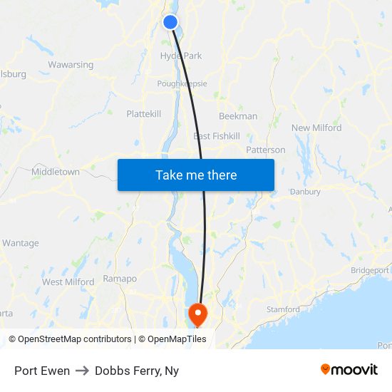 Port Ewen to Dobbs Ferry, Ny map