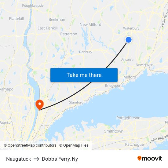 Naugatuck to Dobbs Ferry, Ny map