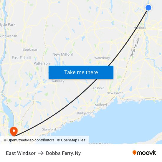 East Windsor to Dobbs Ferry, Ny map