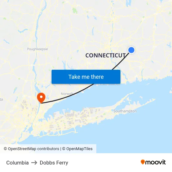 Columbia to Dobbs Ferry map