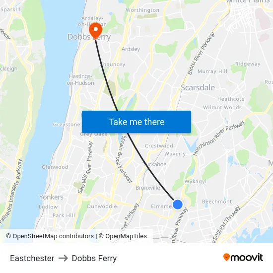 Eastchester to Dobbs Ferry map