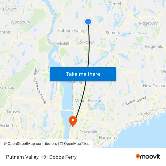 Putnam Valley to Dobbs Ferry map