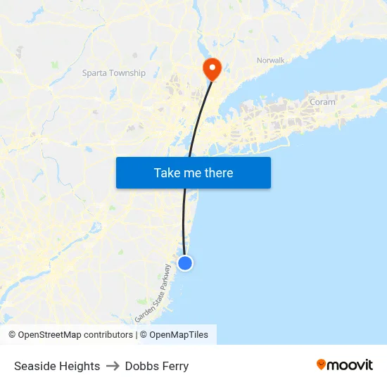 Seaside Heights to Dobbs Ferry map