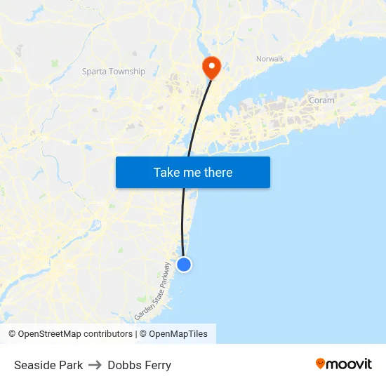 Seaside Park to Dobbs Ferry map