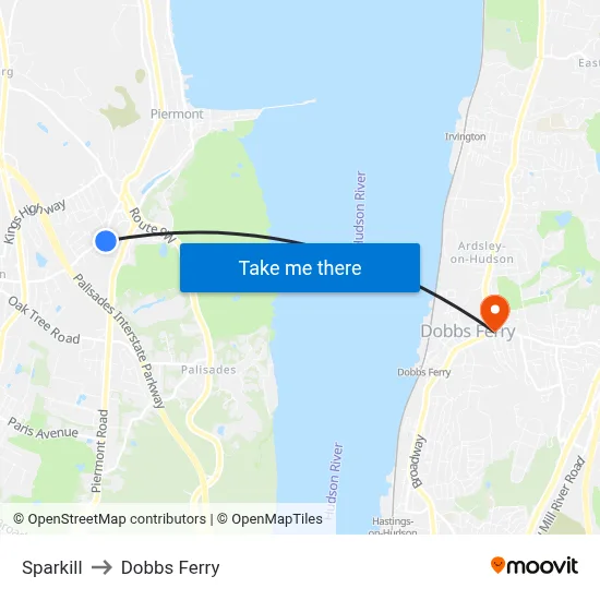 Sparkill to Dobbs Ferry map