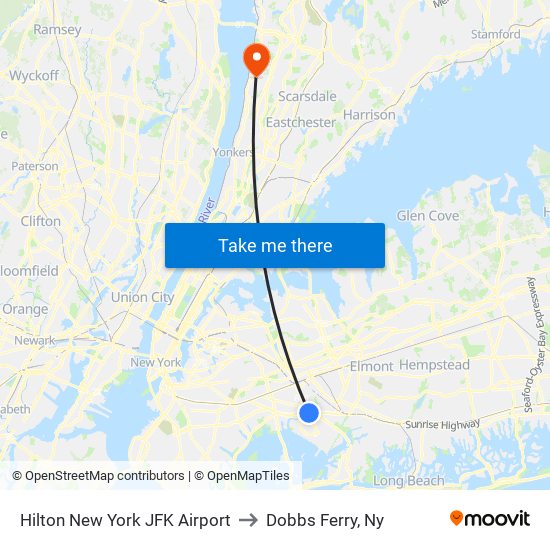 Hilton New York JFK Airport to Dobbs Ferry, Ny map