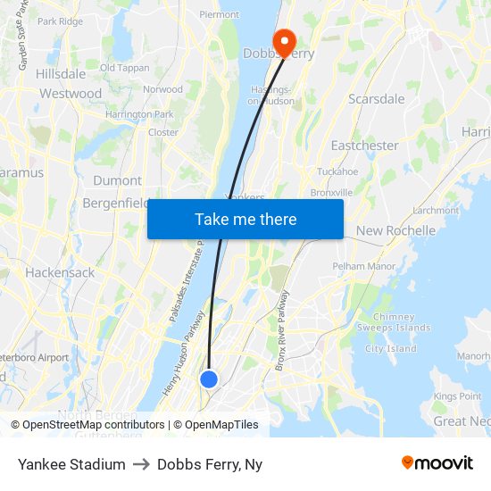 Yankee Stadium to Dobbs Ferry, Ny map