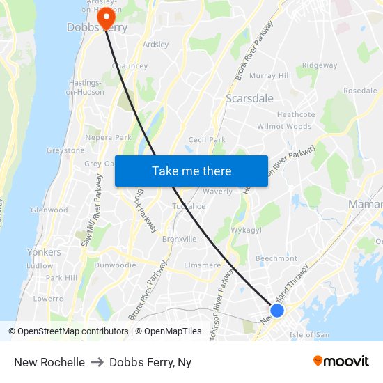 New Rochelle to Dobbs Ferry, Ny map