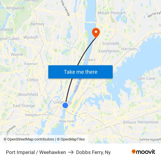 Port Imperial / Weehawken to Dobbs Ferry, Ny map