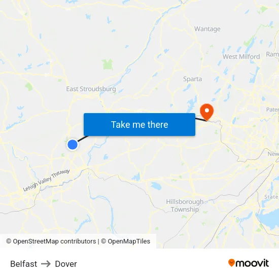 Belfast to Dover map