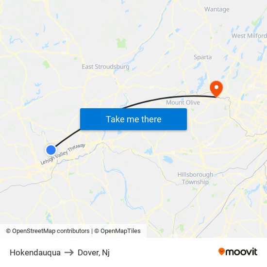 Hokendauqua to Dover, Nj map