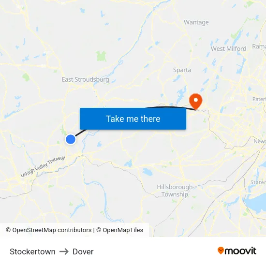 Stockertown to Dover map