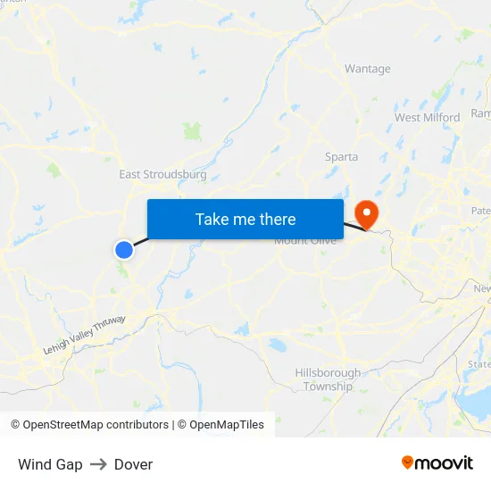 Wind Gap to Dover map