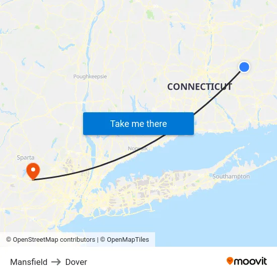 Mansfield to Dover map
