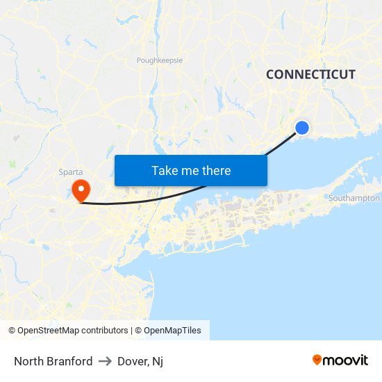 North Branford to Dover, Nj map