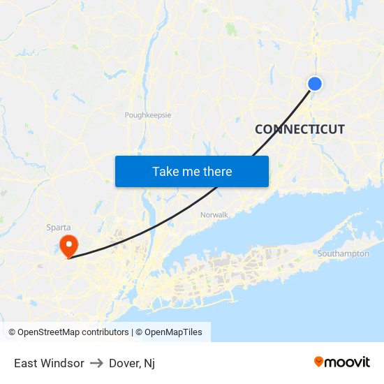 East Windsor to Dover, Nj map