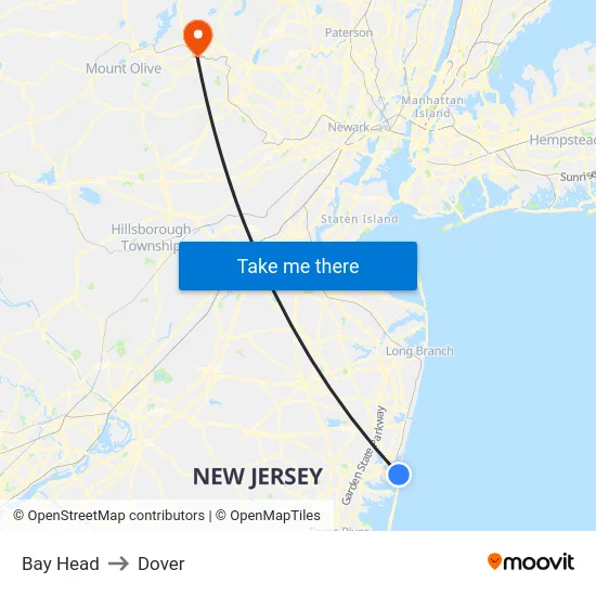 Bay Head to Dover map