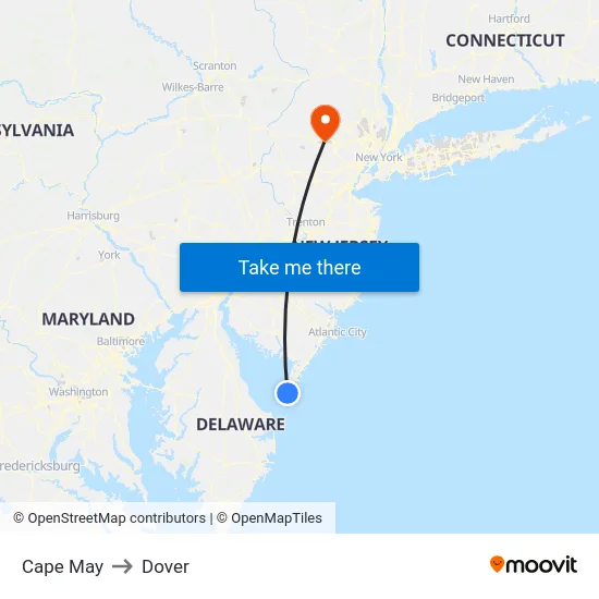 Cape May to Dover map