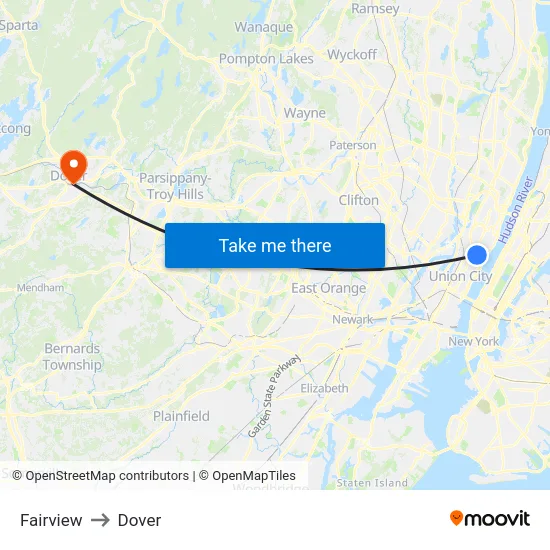 Fairview to Dover map