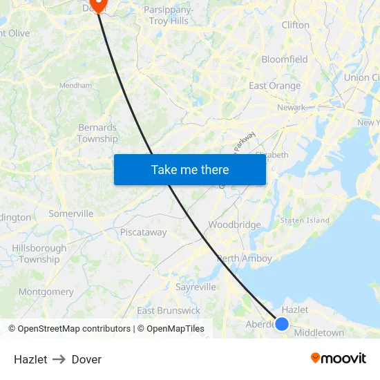Hazlet to Dover map
