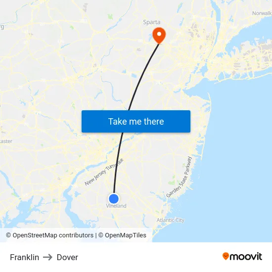 Franklin to Dover map