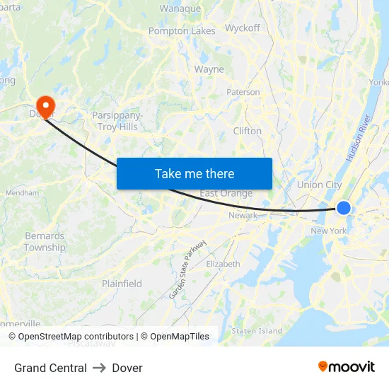 Grand Central to Dover map