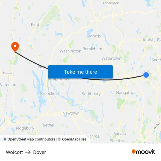 Wolcott to Dover map