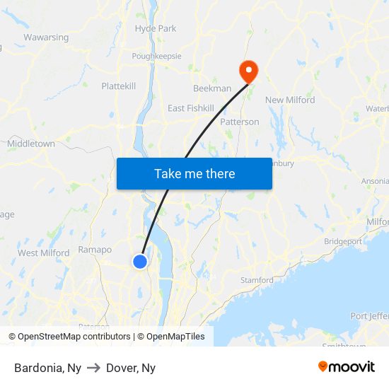 Bardonia, Ny to Dover, Ny map