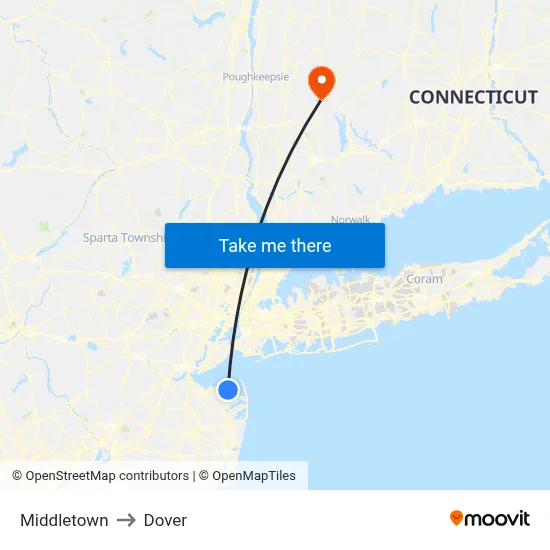 Middletown to Dover map