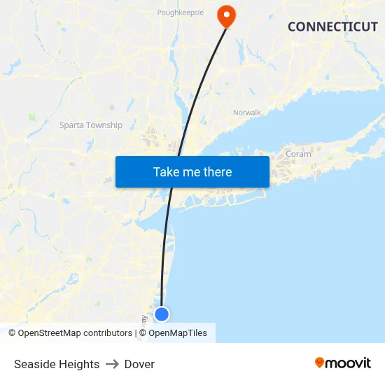 Seaside Heights to Dover map