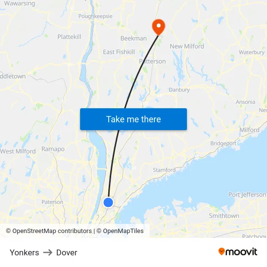 Yonkers to Dover map