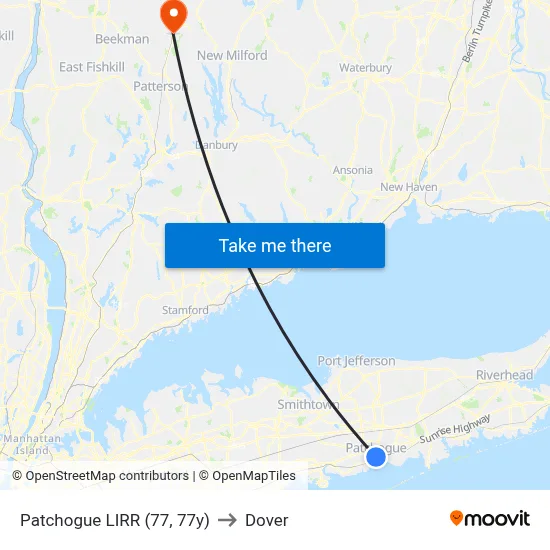 Patchogue LIRR (77, 77y) to Dover map