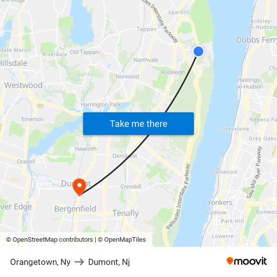 Orangetown, Ny to Dumont, Nj map