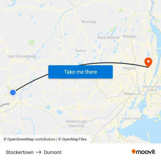 Stockertown to Dumont map